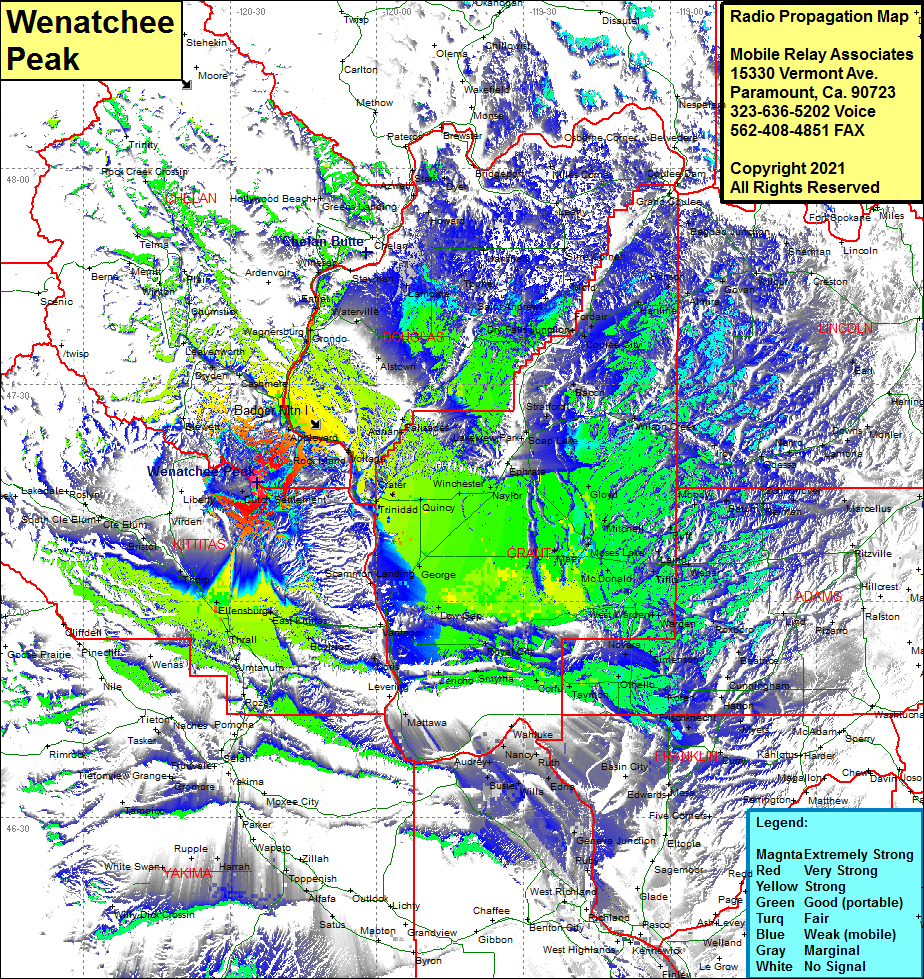 heat map radio coverage Wenatchee Peak